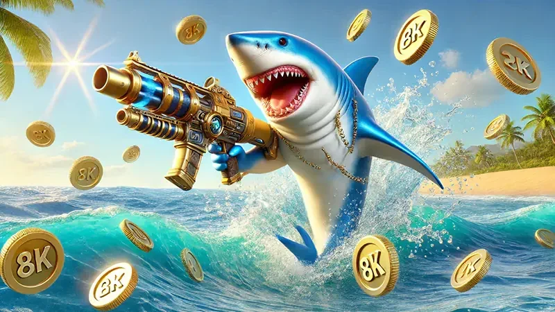 Target ikan dan efek aksi pada layar permainan LUCKYRP